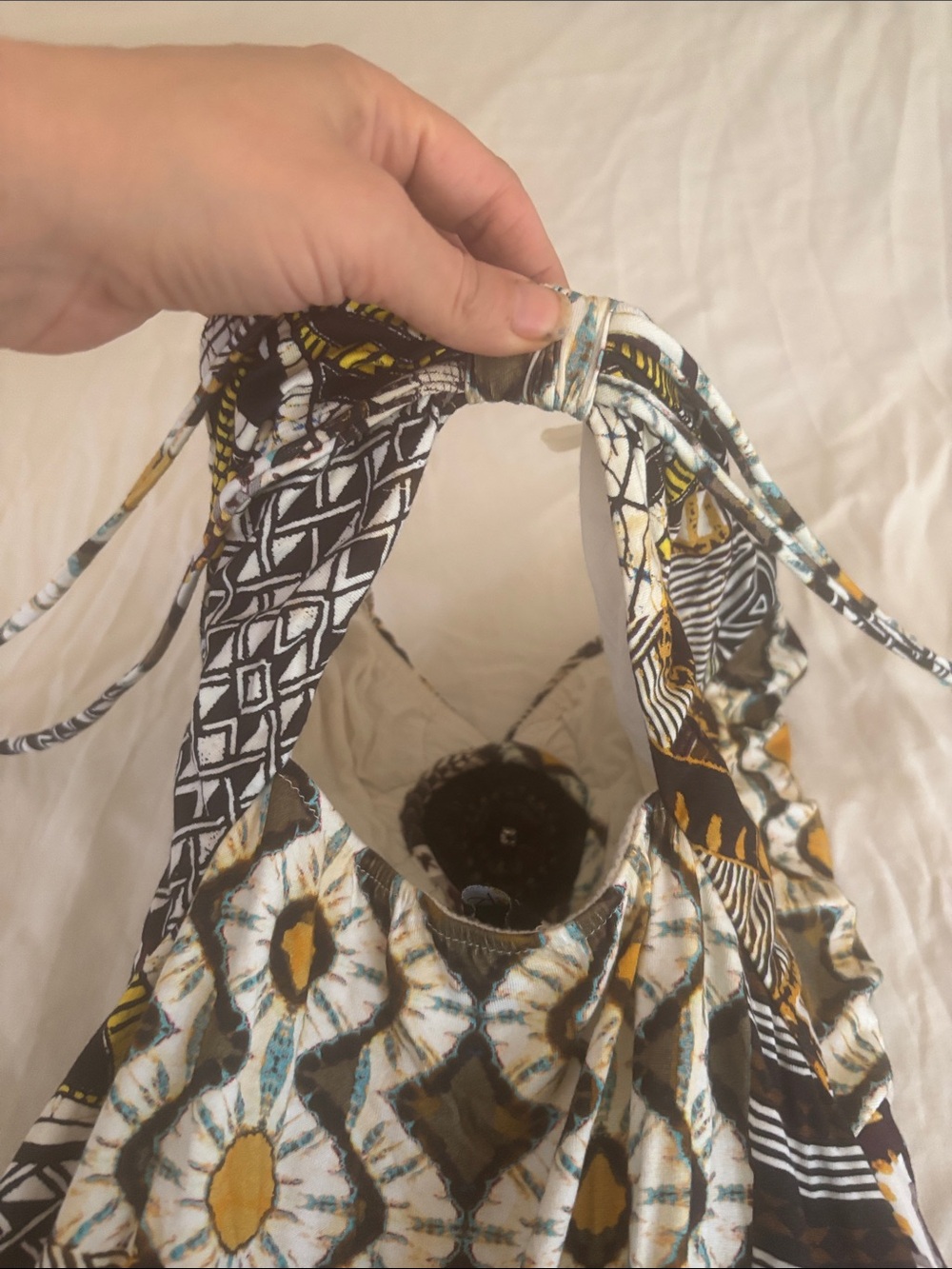 Sky Brown, Yellow & White Strapless Patterned Romper - Picture 3 of 5